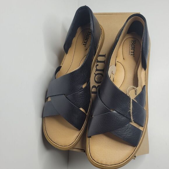 BORN womens Ithica sandals Black Leather Open Toe Sandals Beach New In Box 11 - Picture 2 of 6